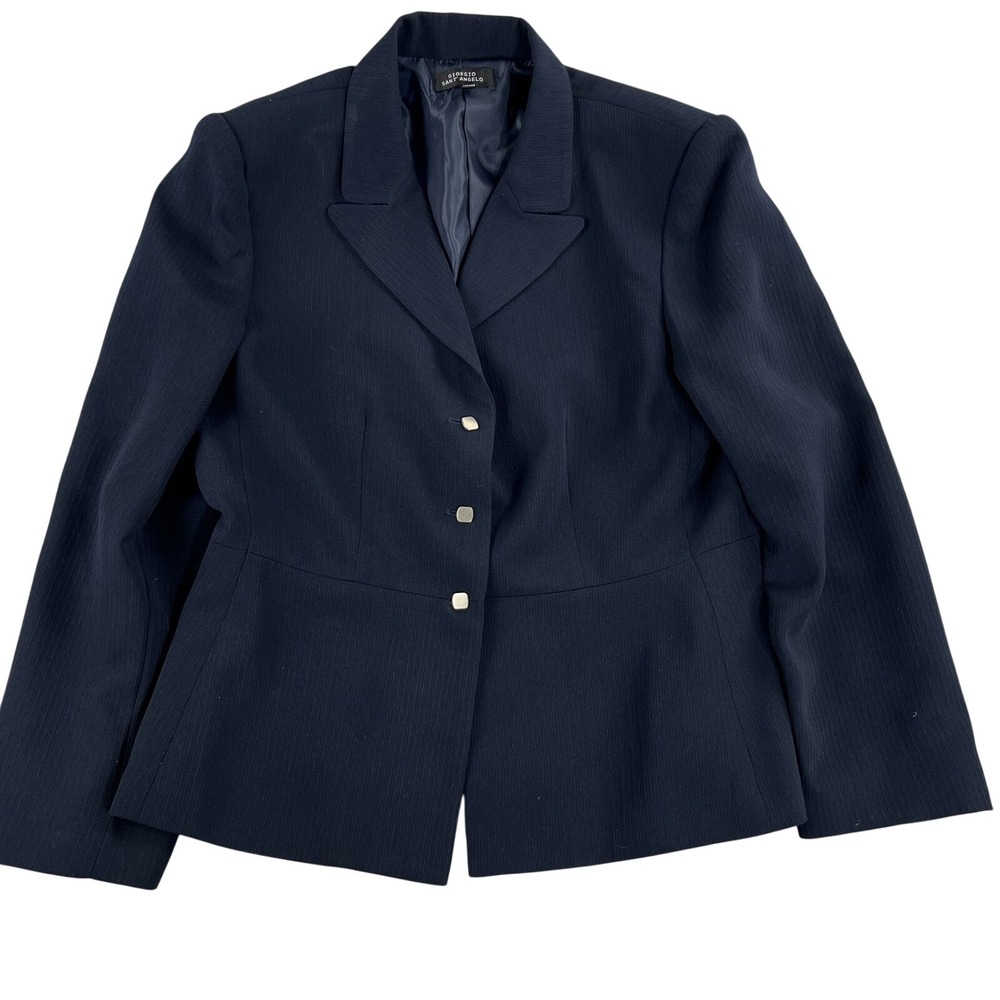 VTG Giorgio Sant Angelo Textured Blazer 14 Navy Blue Women Career Jacket Button